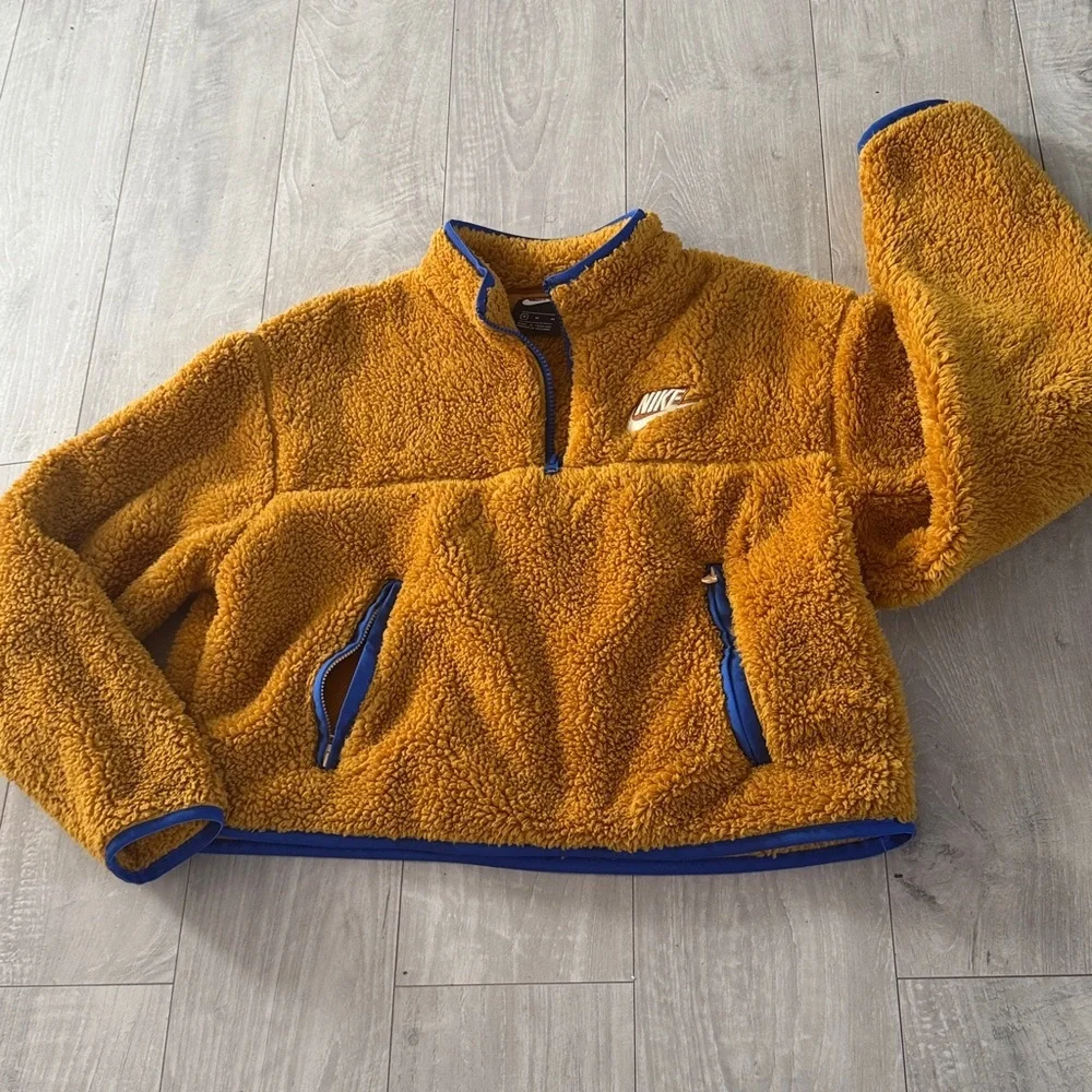 Nike Yellow-Orange Sherpa Quarter-Zip Pullover with Blue Trim Youth